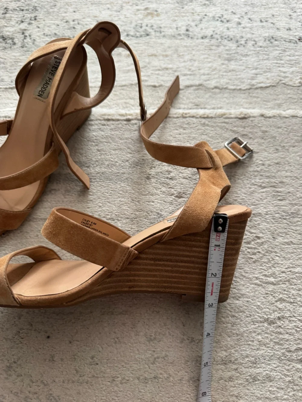 Steve Madden Caley leather suede caramel tan strappy wedge sandals